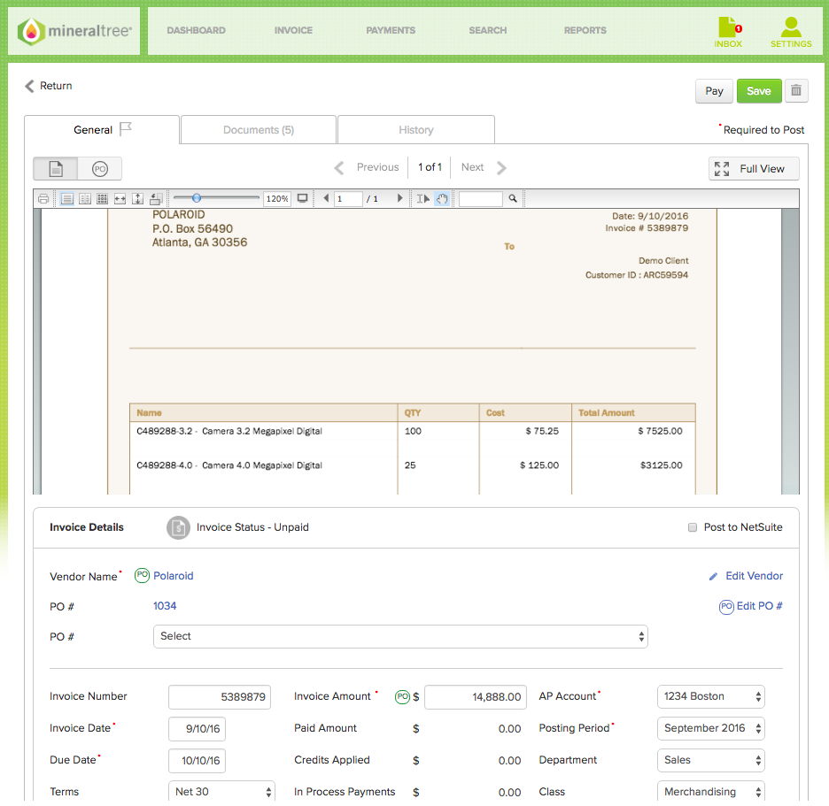 NetSuite PO Matching Product Screenshot 2