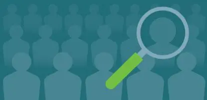 Cartoon of a magnifying glass searching over a crowd