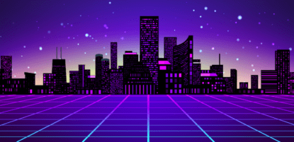 Digital city at sunset