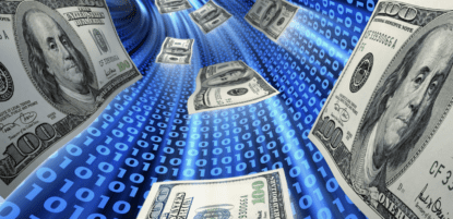 100 Dollar Bills flying through cyberspace