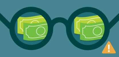 Cartoon of glasses with dollar bills in the lenses
