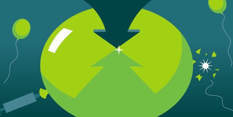 Arrow soaring towards an inflated balloon about to pop it