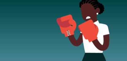 Cartoon of woman with boxing gloves