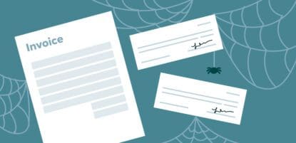 Graphic of paper invoices with cobwebs