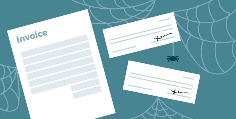 Graphic of paper invoices with cobwebs