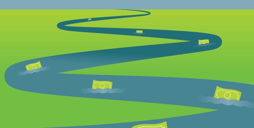 money flowing down a river